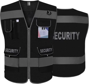 Mesh Security Vest for Security Guard 9 Pocket High Visibility Reflective Safety - Picture 1 of 12