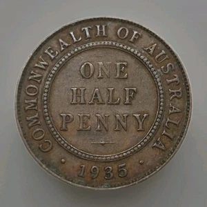 1935 Australia One Half Penny Old World Coin KM:22 (stk235) - Picture 1 of 2