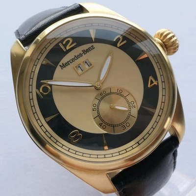 Mercedes Benz clássico acessório de carro Grand Data Art Deco relógio folheado a ouro 18K - Imagem 1 de 4