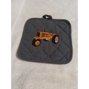 Gray Quilted Potholder with Embroidered Tractor Farmhouse Kitchen Decor - Picture 1 of 2