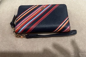 Tory Burch Gemini Stripe Coated canvas wristlet Wallet - Picture 1 of 21