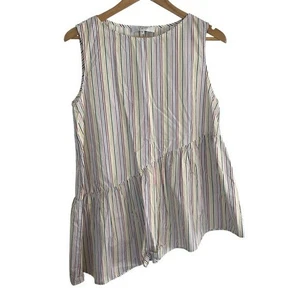 Blusa Crosby Colorida Rayas Asimétrica Talla Mediana Botón Espalda Hippie - Imagen 1 de 6