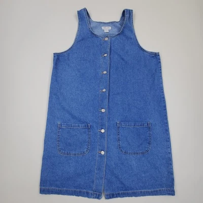 Vintage 90s Cherokee Dress Womens Medium Blue Denim Jumper Pockets Cotton 18W - Image 1 of 4