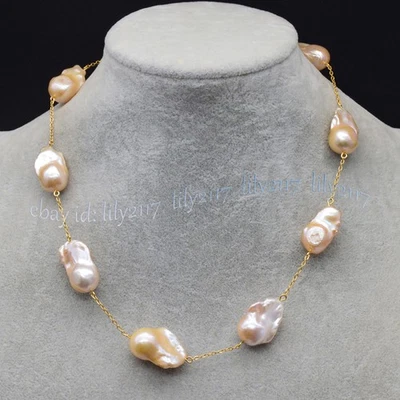 Belleza Genuino Natural Rosa Barroco Keshi Perla Collar Estación 14-36 pulgadas Foto 1 de 4