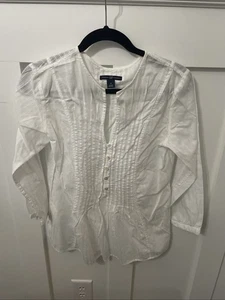 Damen Gap weißer Pullover Bluse - Medium - Knopfdetail - Plissee - Streifen  - Bild 1 von 10