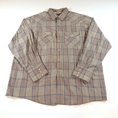 Camisa De Colección Western Frontier Pearl Snap Para Hombre Talla 2XL Rojo Tostado y Azul Manga Larga Foto 1 de 4
