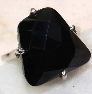 Natural Faceted Black Tourmaline 925 Sterling Silver Ring Jewelry Sz 7 @17-7 - Picture 1 of 3