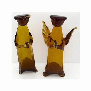 Mundgeblasene Braunglas Engel Figuren 2er Set - Vintage Kunst Glas Dekor 4" - Bild 1 von 8