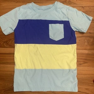 Boys Color Block Tea Collection Short Sleeve T-shirt Blue/yellow Size 7 W/pocket - Picture 1 of 5