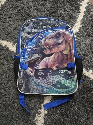 Boy's Youth Jurassic World Dinosaur T-Rex Blue Backpack Bookbag Zip Pockets - Image 1 of 4