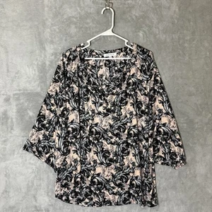 Rose & Olive 1X Pink Black Paisley Boho Tunic Top 3/4 Sleeve Wrinkle-Free - Picture 1 of 11