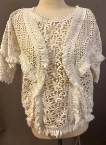 Baraschi Crochet Fringe Short Sleeve Top - Size S - Picture 1 of 4