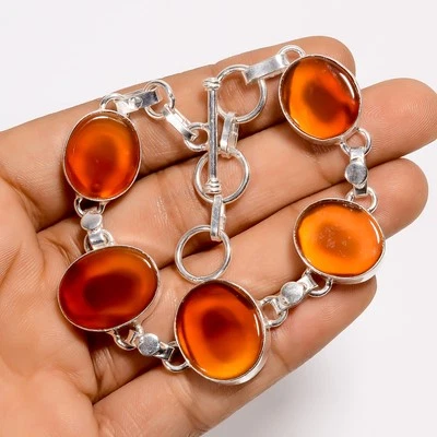 Pulsera hecha a mano de plata 925 con piedras preciosas de cornalina natural 6-8" ARB-1495 Foto 1 de 3