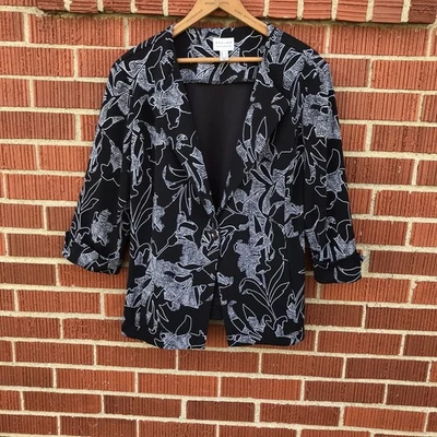 Susan Graver Mujer Negro Floral Blazer Tejido Líquido Talla Grandes Bolsillos Foto 1 de 4