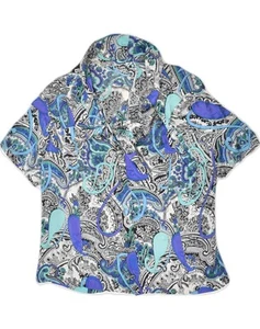 VINTAGE Womens Short Sleeve Shirt UK 14 Medium Blue Paisley DO07 - Picture 1 of 2