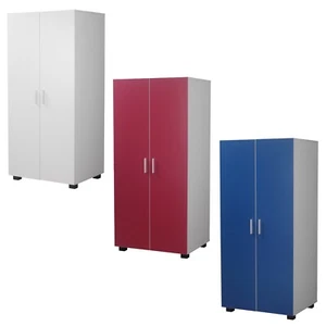 Kids Wooden Wardrobe Double Door Cupboard Hanging Bar Clothes Rail Storage Rack - Picture 1 of 13