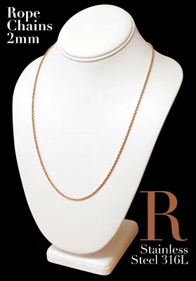 Collar de cadena de cuerda enchapado en oro rosa de acero inoxidable 316L 2 mm 3 mm 4 mm 14 pulgadas-30 pulgadas Foto 1 de 2