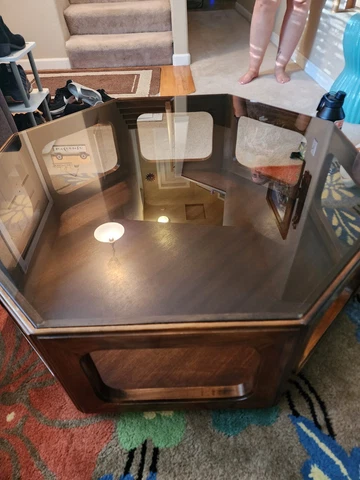 1960s Octagonal Glass Top Walnut Coffee Table Cover