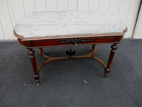 64097  Antique Victorian Marble Top Table Desk  with drawer Cover