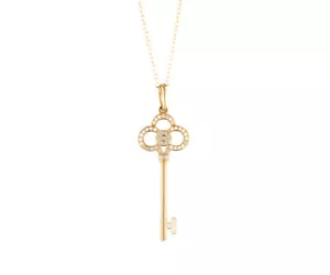 Tiffany & Co. 0.11ctw Diamond Crown Key Pendant Necklace in 18K W/Box - Picture 1 of 4
