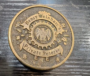 VINTAGE 70er Jahre "HENRY WEINHARD'S PRIVATE RESERVE BEER" MASSIVE MESSING GÜRTELSCHNALLE - Bild 1 von 3