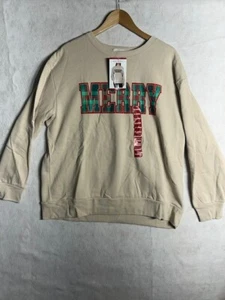 State of Mine XL Ivory Women' Sweater Christmas Theme Size-XL 'Merry' Logo - Picture 1 of 13