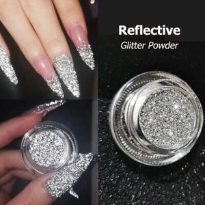 Silver Reflective Glitter Powder Nail Art Holographics Shinning Diamonds Pigment - Picture 1 of 9