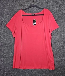 Torrid Top Womens 4X Red Knit Flowy Short Sleeve Square Neck Career New - Picture 1 of 12
