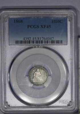 1868 Liberty Seated Half Dime H10c PCGS XF45 EF45 - Splash of Teal Rare Date! LB - Image 1 of 2