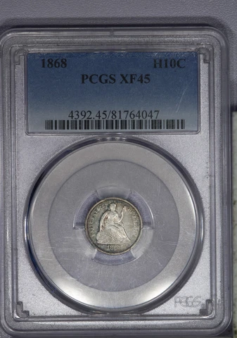 1868 Liberty Seated Half Dime H10c PCGS XF45 EF45 - Splash of Teal Rare Date! LB Cover
