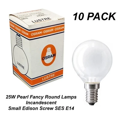 10 x 25W Pearl Fancy Round Light Globes Bulbs Lamps E14 Small Screw Incandescent - Image 1 of 3