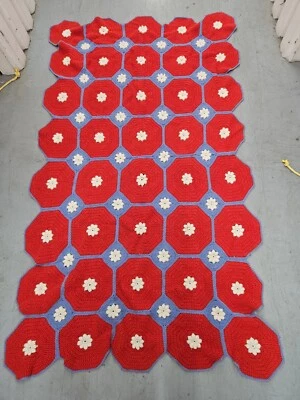 Octagon Honeycomb 46.5" x 80" Crochet Granny Square Red & Gray Floral Throw  - Image 1 of 4