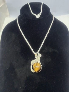 NEW! Designer Tiger Eye Necklace Pendant Leopard Silverplated Unique Statement - Picture 1 of 7