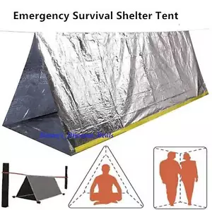 1/3 Emergency TENT Shelter Blanket Reflective 2 Person Camping Survival Bug Out - Picture 1 of 24