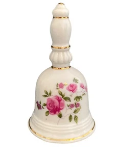 Campana de Cena de Colección Rosas Rosas Florales Borde de Oro Blanco Pechón de Cerámica - Imagen 1 de 8