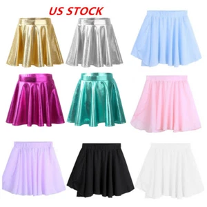 US Kids Girls Pleated A-line Mini Skater Ballet Dance Skirt Skating Dancewear - Picture 1 of 85
