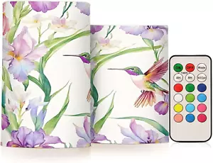 Hummingbirds Irises Flower Purple Flameless Candles Flickering LED Candles with - Picture 1 of 12