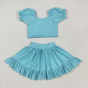 Sibling Toddler Girls Active Yoga Clothing Solid Color Short Crop Top Skort Set - Picture 1 of 6
