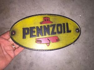Pennzoil Sign Motor Spirit Oil Solid Metal Cast Iron Patina Plaque Coal Gas Auto