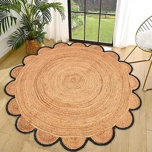 Jute Rug Latest Design Round Area Rug Living Room Rug Braided Jute Beige Black - Picture 1 of 5