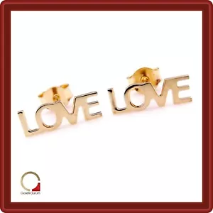 Pendientes de Mujer de Plata 925 Dorado Love Amor A Botón Hecho en Italia - Imagen 1 de 6