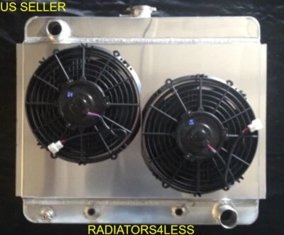 NUEVO RADIADOR DE ALUMINIO DE 3 FILAS CON CUBIERTA Y VENTILADORES DE 10" 1966 1967 CHEVY NOVA II V8 ENG Foto 1 de 2