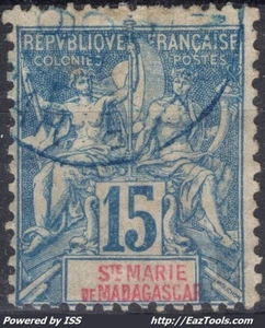 SAINTE MARIE DE MADAGASCAR TYPE GROUPE N° 6 AVEC OBLITERATION BLEUE - Picture 1 of 2