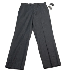 Tasso Elba Collezione 100% Wool Dress Pants Mens 34x30 charcoal Plaid Flat Front - Picture 1 of 21