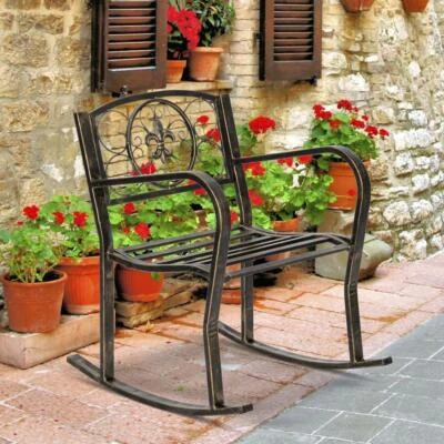 Indoor/Outdoor Patio Rocking Chair Balcony - Cast Iron with Fleur-de-Lis Design Foto 1 de 4