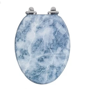 Elongated Blue Marble Toilet Seat with Quiet Close Hinges - NEW IN BOX - Picture 1 of 12