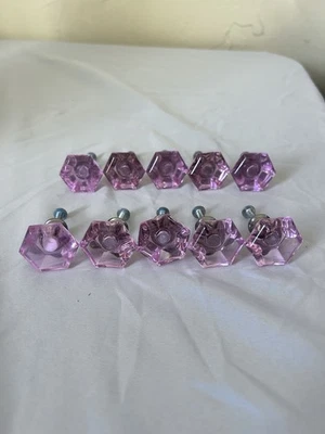 10 maçanetas de armário de vidro rosa vintage móveis ferragens de armário porta puxar diamante - Imagem 1 de 4