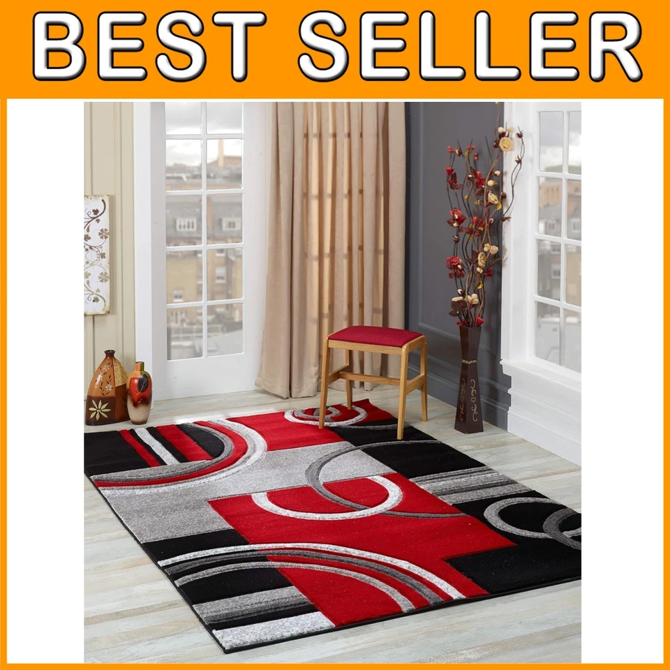 Glory Rugs Area Rug Modern 5x7 Red Soft Hand Carved Contemporary Floor Carpet