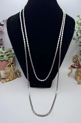 Collar Monet Vintage Tono Plata Bambú Cepillado Eslabón Largo 52" Foto 1 de 4