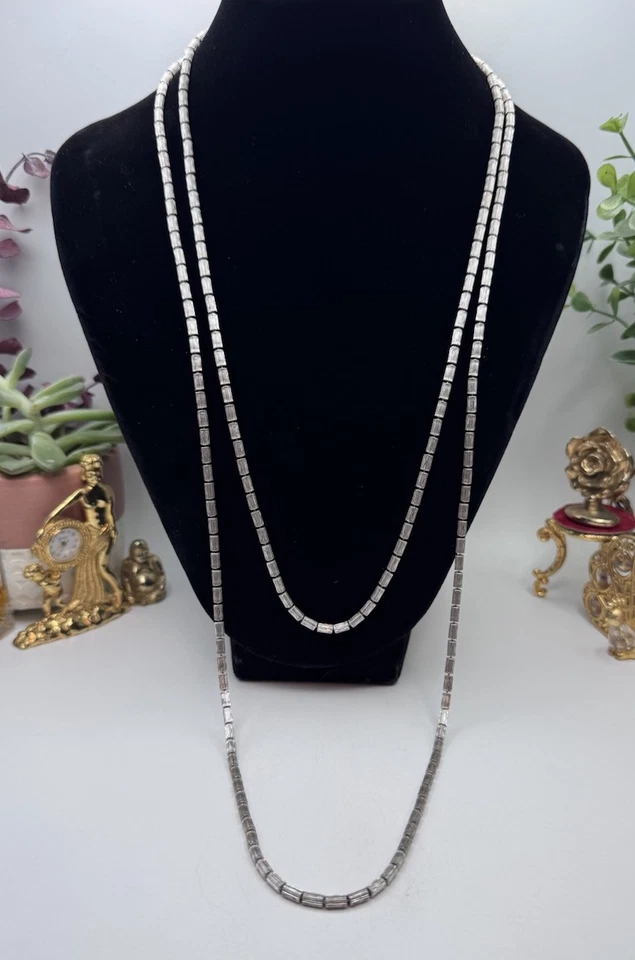 Vintage Monet Necklace Silver Tone Brushed Bamboo Link Long Length 52" Foto 1 de 1